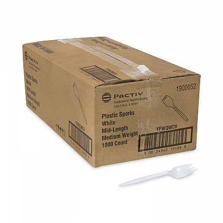 Fieldware Cutlery, Mediumweight Spork, Plastic, White, 1,000/Carton (YFWQWCH)