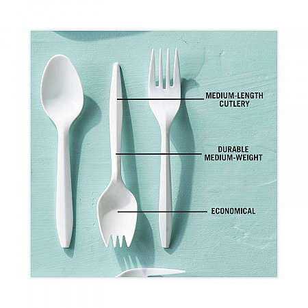 Fieldware Cutlery, Mediumweight Spork, Plastic, White, 1,000/Carton (YFWQWCH)