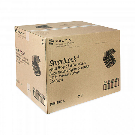 SmartLock Foam Hinged Lid Container, Sandwich, 5.8 x 5.8 x 3.3, Black, 504/Carton (YHLB06000000)
