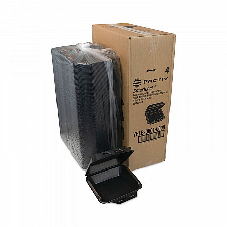SmartLock Foam Hinged Lid Container, Medium, 8 x 8.5 x 3, Black, 150/Carton (YHLB08010000)
