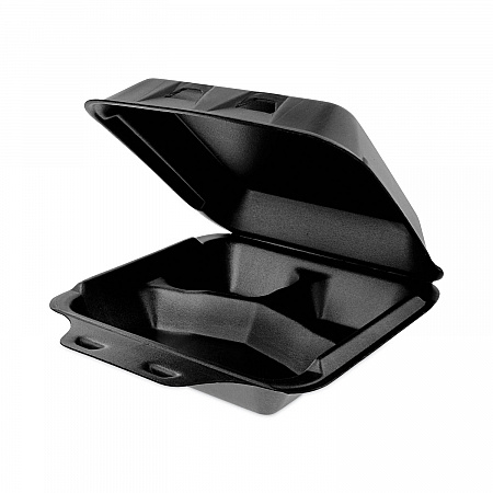 SmartLock Foam Hinged Lid Container, Medium, 3 Compartments, 8 x 8.5 x 3, Black, 150/Carton (YHLB08030000)