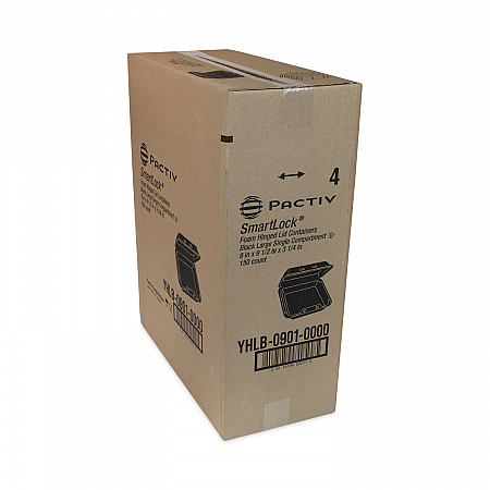 SmartLock Foam Hinged Lid Container, Large, 9 x 9.1 x 3.3, Black, 150/Carton (YHLB09010000)