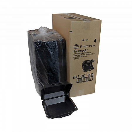 SmartLock Foam Hinged Lid Container, Large, 9 x 9.1 x 3.3, Black, 150/Carton (YHLB09010000)