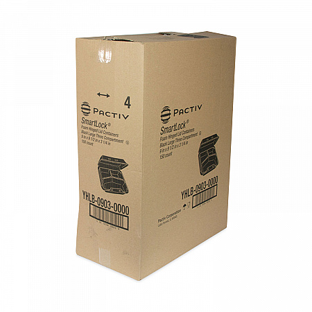 SmartLock Foam Hinged Lid Container, Large, 3 Compartments, 9 x 9.5 x 3.3, Black, 150/Carton (YHLB09030000)