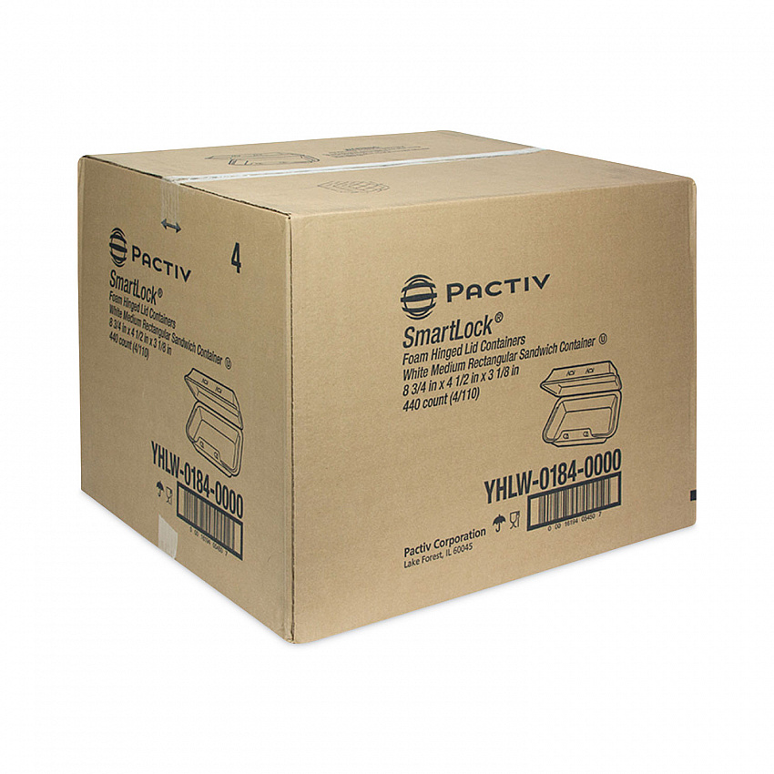 SmartLock Foam Hinged Lid Container, Medium, 8.8 x 4.5 x 3.1, White, 440/Carton (YHLW01840000)
