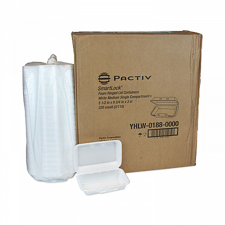 SmartLock Foam Hinged Lid Container, Medium, 8.8 x 5.5 x 3, White, 220/Carton (YHLW01880000)