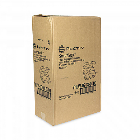 SmartLock Foam Hinged Lid Container, Small, 3 Compartments, 7.5 x 8 x 2.63, White, 150/Carton (YHLW07030000)