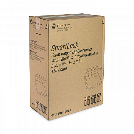 SmartLock Foam Hinged Lid Container, Medium, 8 x 8 x 3, White, 150/Carton (YHLW08010000)