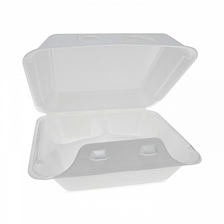 SmartLock Foam Hinged Lid Container, Medium, 3 Compartments, 8 x 8.5 x 3, White, 150/Carton (YHLW08030000)