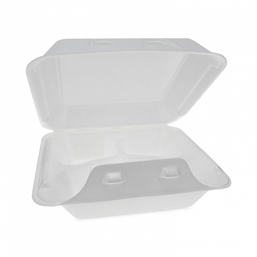SmartLock Foam Hinged Lid Container, Medium, 3 Compartments, 8 x 8.5 x 3, White, 150/Carton (YHLW08030000)