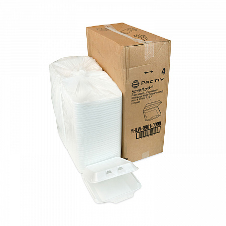 SmartLock Foam Hinged Lid Container, Large, 9 x 9.1 x 3.3, White, 150/Carton (YHLW09010000)
