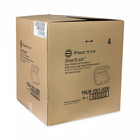 SmartLock Foam Hinged Lid Container, X-Large, 9.5 x 10.5 x 3.3, White, 250/Carton (YHLW10010000)