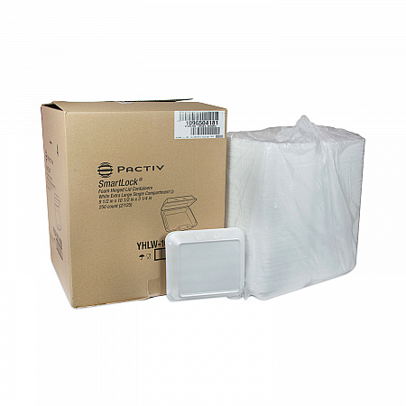SmartLock Foam Hinged Lid Container, X-Large, 9.5 x 10.5 x 3.3, White, 250/Carton (YHLW10010000)