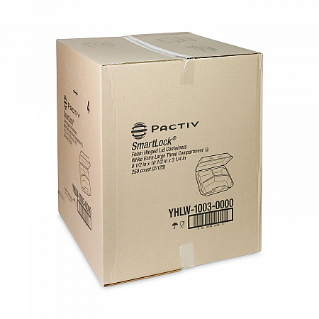 SmartLock Foam Hinged Lid Container, X-Large, 3 Compartments, 9.5 x 10.5 x 3.3, White, 250/Carton (YHLW10030000)