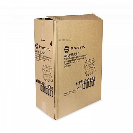 SmartLock Vented Foam Hinged Lid Container, 3 Compartments, 9 x 9.3 x 3.3, White, 150/Carton (YHLWV9030000)
