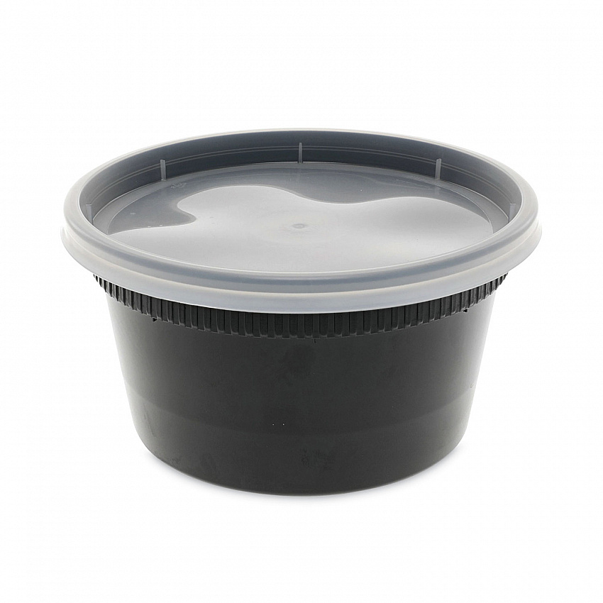 Newspring DELItainer Microwavable Container, 12 oz, 4.55" Diameter x 2.45" h, Black/Clear, Plastic, 240/Carton (YL2512B)