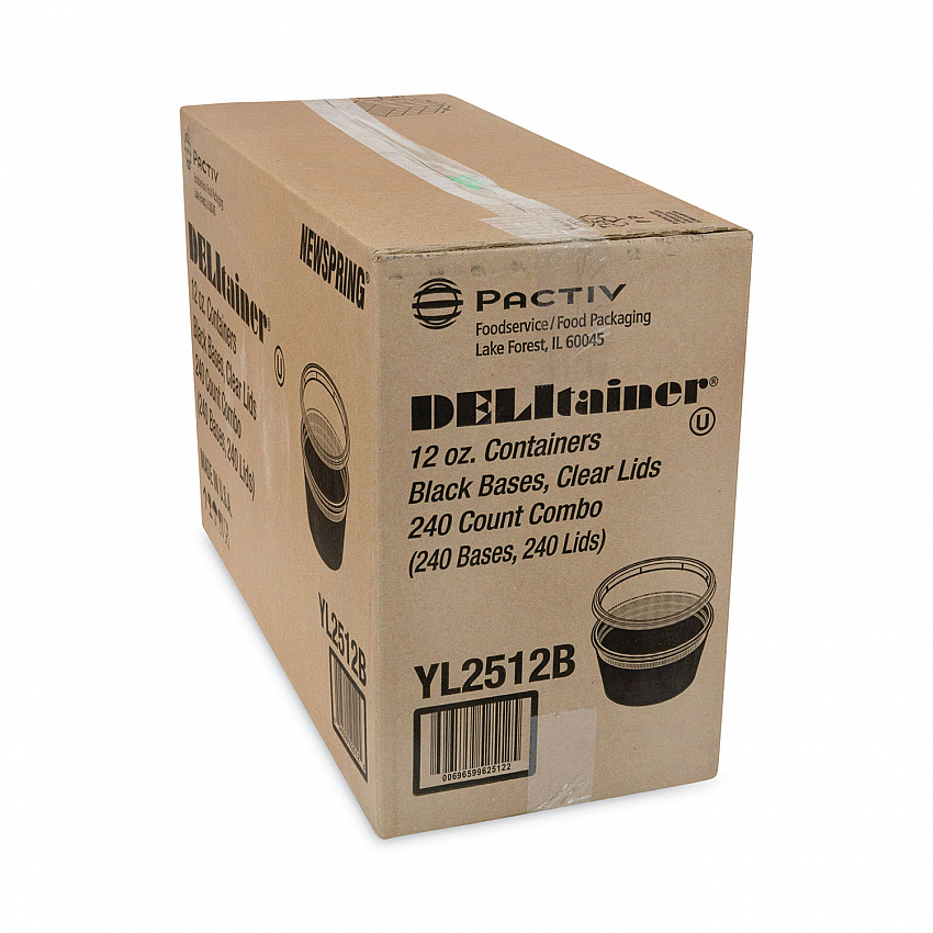 Newspring DELItainer Microwavable Container, 12 oz, 4.55" Diameter x 2.45" h, Black/Clear, Plastic, 240/Carton (YL2512B)