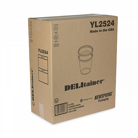 Newspring DELItainer Microwavable Container, 24 oz, 4.7 x 4.7 x 4.4, Clear, Plastic, 240/Carton (YL2524)