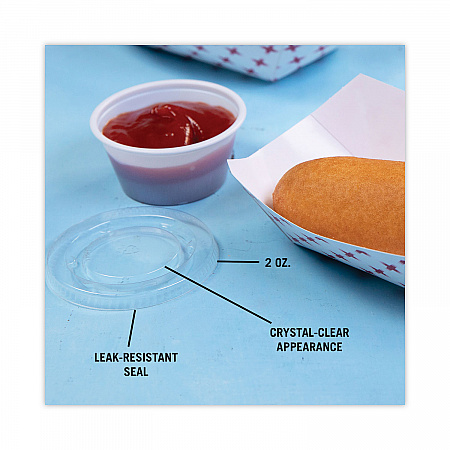 Plastic Portion Cup Lid, Fits 1.5 oz to 2.5 oz Portion Cups, Clear, 100/Pack, 24 Packs/Carton (YLS2FR)