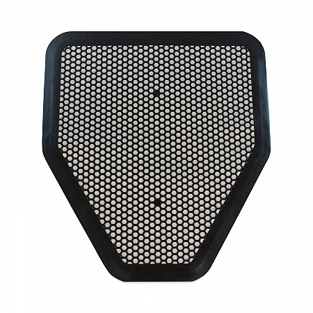 Urinal Mat, Shield-Shaped, Black Non-Slip Perforated Surface, 20.75