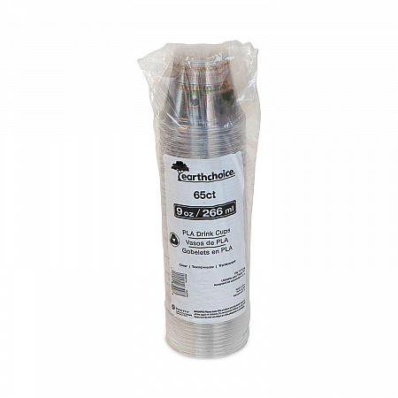 EarthChoice Compostable Cold Cup, 9 oz, Plastic, Clear/Printed, 975/Carton (YPLA9CEC)