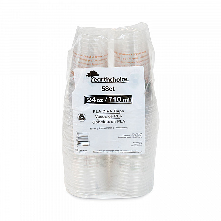 EarthChoice Compostable Cold Cup, 24 oz, Plastic, Clear/Printed, 580/Carton (YPLA24CEC)