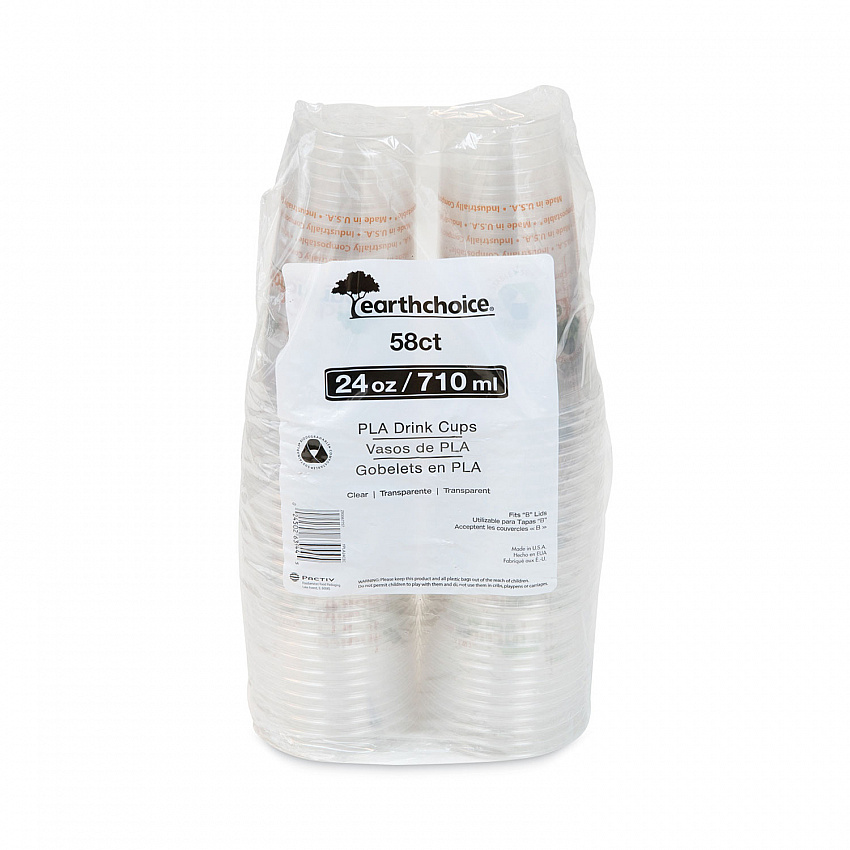 EarthChoice Compostable Cold Cup, 24 oz, Plastic, Clear/Printed, 580/Carton (YPLA24CEC)