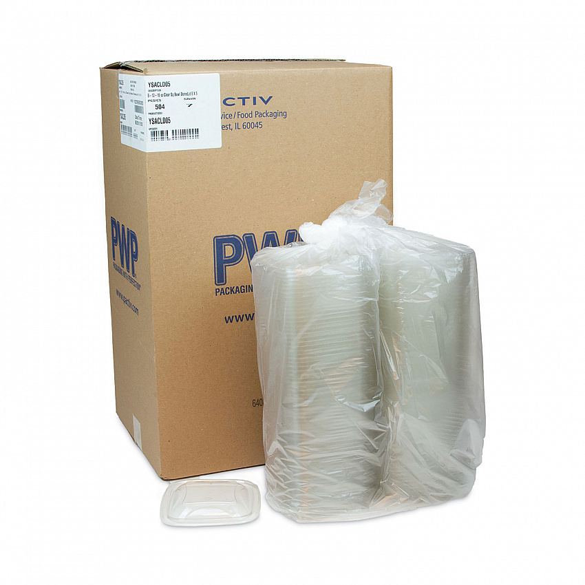 EarthChoice Recycled PET Container Lid, For 8 oz/12 oz/16 oz Container Bases, 5.5 x 5.5 x 0.38, Clear, Plastic, 504/Carton (YSACLD05)