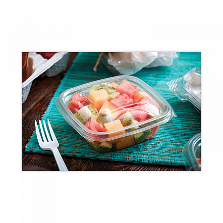 EarthChoice Recycled PET Container Lid, For 8 oz/12 oz/16 oz Container Bases, 5.5 x 5.5 x 0.38, Clear, Plastic, 504/Carton (YSACLD05)