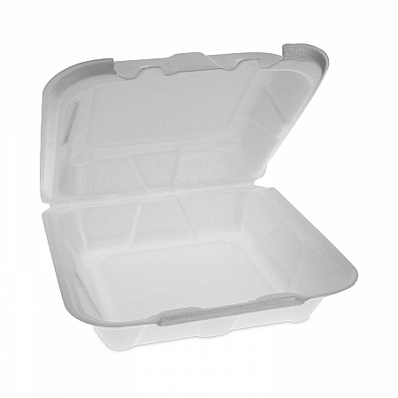Vented Foam Hinged Lid Container, Dual Tab Lock Economy, 8.4 x 8 x 3, White, 150/Carton (YTD18801ECON)