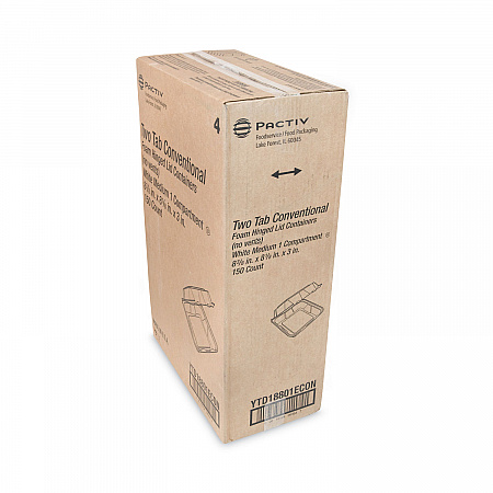 Vented Foam Hinged Lid Container, Dual Tab Lock Economy, 8.4 x 8 x 3, White, 150/Carton (YTD18801ECON)