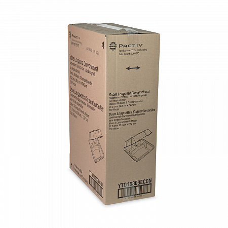 Vented Foam Hinged Lid Container, Dual Tab Lock Economy, 3 Compartments, 8.4 x 8 x 3, White, 150/Carton (YTD18803ECON)