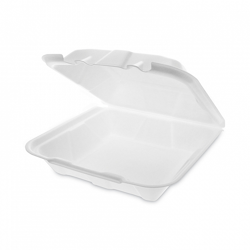 Vented Foam Hinged Lid Container, Dual Tab Lock Economy, 9.1 x 9 x 3.3, White, 150/Carton (YTD19901ECON)