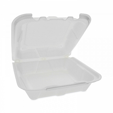 Vented Foam Hinged Lid Container, Dual Tab Lock, 8.4 x 8 x 3, White, 150/Carton (YTD188010000)