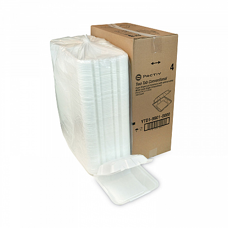 Vented Foam Hinged Lid Container, Dual Tab Lock, 9.13 x 9 x 3.25, White, 150/Carton (YTD199010000)
