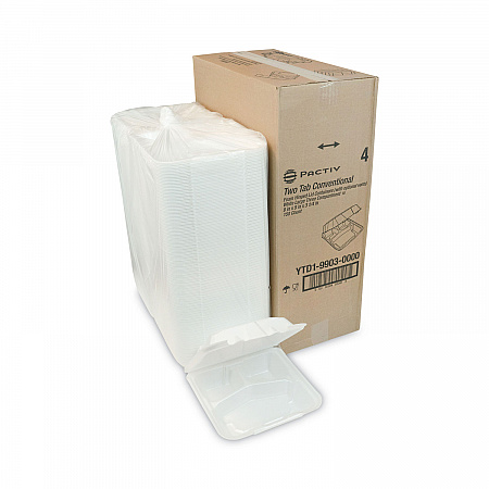 Vented Foam Hinged Lid Container, Dual Tab Lock, 3 Compartments, 9.1 x 9 x 3.3, White, 150/Carton (YTD199030000)