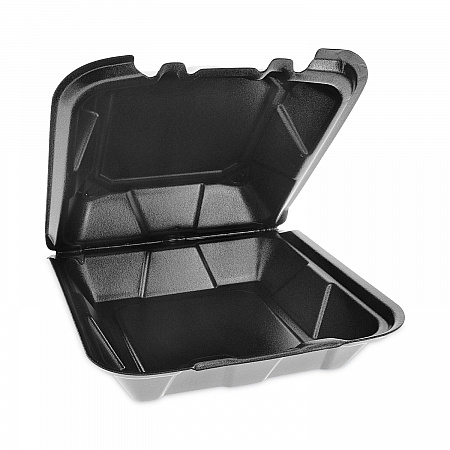 Vented Foam Hinged Lid Container, Dual Tab Lock, 9.1 x 9 x 3.3, Black, 150/Carton (YTDB99010000)