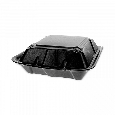 Vented Foam Hinged Lid Container, Dual Tab Lock, 9.1 x 9 x 3.3, Black, 150/Carton (YTDB99010000)