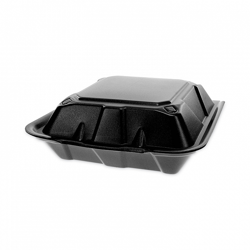 Vented Foam Hinged Lid Container, Dual Tab Lock, 9.1 x 9 x 3.3, Black, 150/Carton (YTDB99010000)