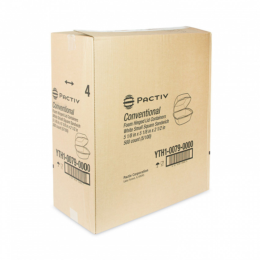 Foam Hinged Lid Container, Single Tab Lock, 5 x 5 x 2.5, White, 500/Carton (YTH100790000)
