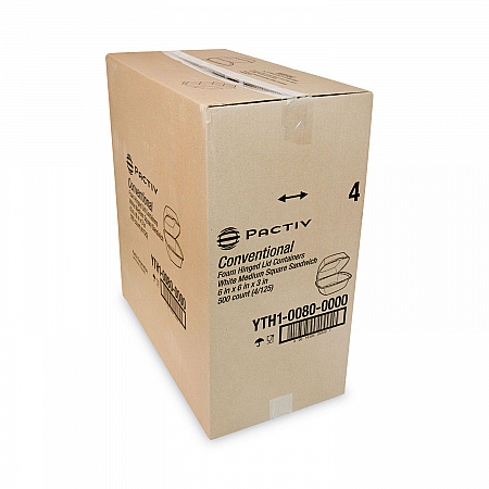 Foam Hinged Lid Container, Single Tab Lock, 6 x 6 x 3, White, 500/Carton (YTH100800000)