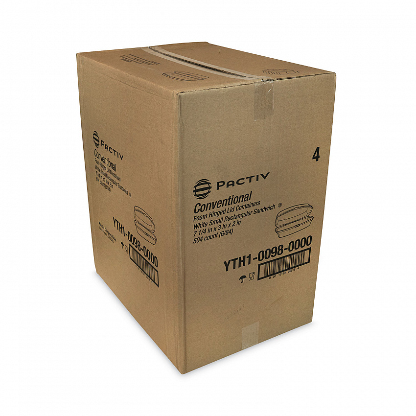 Foam Hinged Lid Container, Single Tab Lock Hot Dog, 7.25" x 3" x 2", White, 504/Carton (YTH100980000)