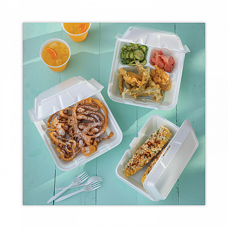 Foam Hinged Lid Container, Single Tab Lock #205 Utility, 9.2 x 6.5 x 2.8, White, 150/Carton (YTH102050001)