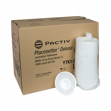 Placesetter Deluxe Laminated Foam Dinnerware, Bowl, 12 oz, White, 1,000/Carton (YTK100120000)