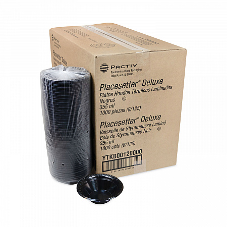 Placesetter Deluxe Laminated Foam Dinnerware, Bowl, 12 oz, Black, 1,000/Carton (YTKB00120000)