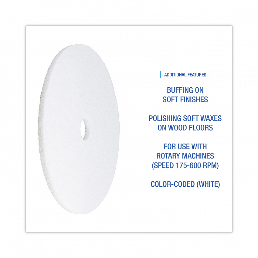 Polishing Floor Pads, 21" Diameter, White, 5/Carton (4021WHI)