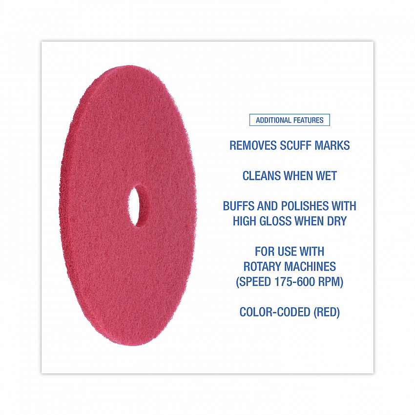 Buffing Floor Pads, 21" Diameter, Red, 5/Carton (4021RED)