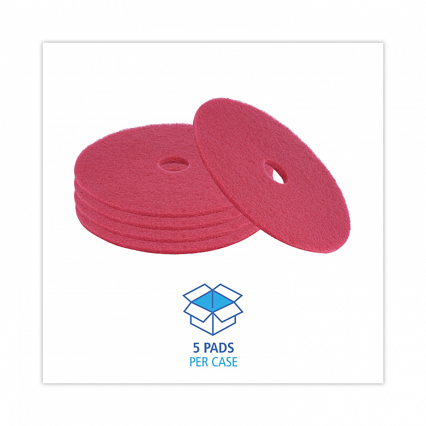 Buffing Floor Pads, 21" Diameter, Red, 5/Carton (4021RED)