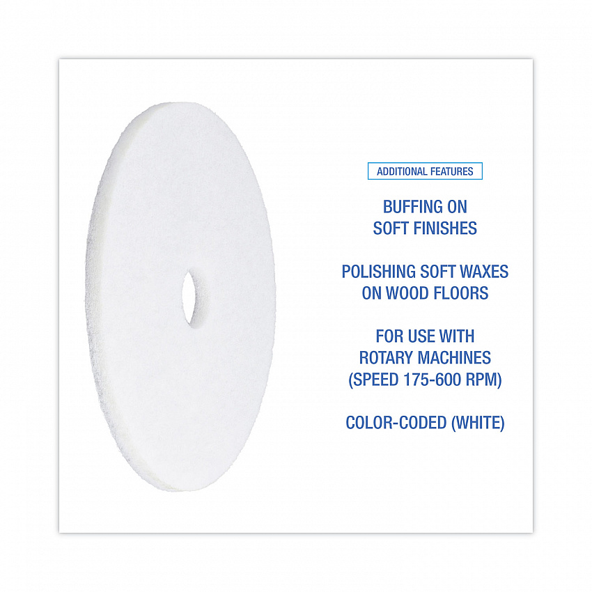 Polishing Floor Pads, 20" Diameter, White, 5/Carton (4020WHI)