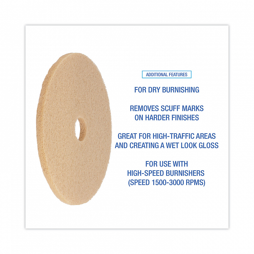 Burnishing Floor Pads, 20" Diameter, Tan, 5/Carton (4020ULT)